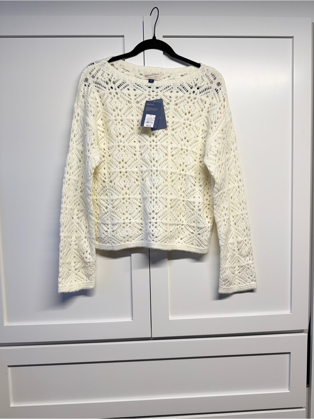 Universal Thread Cream Crochet Openwork Long-Sleeve Sweater